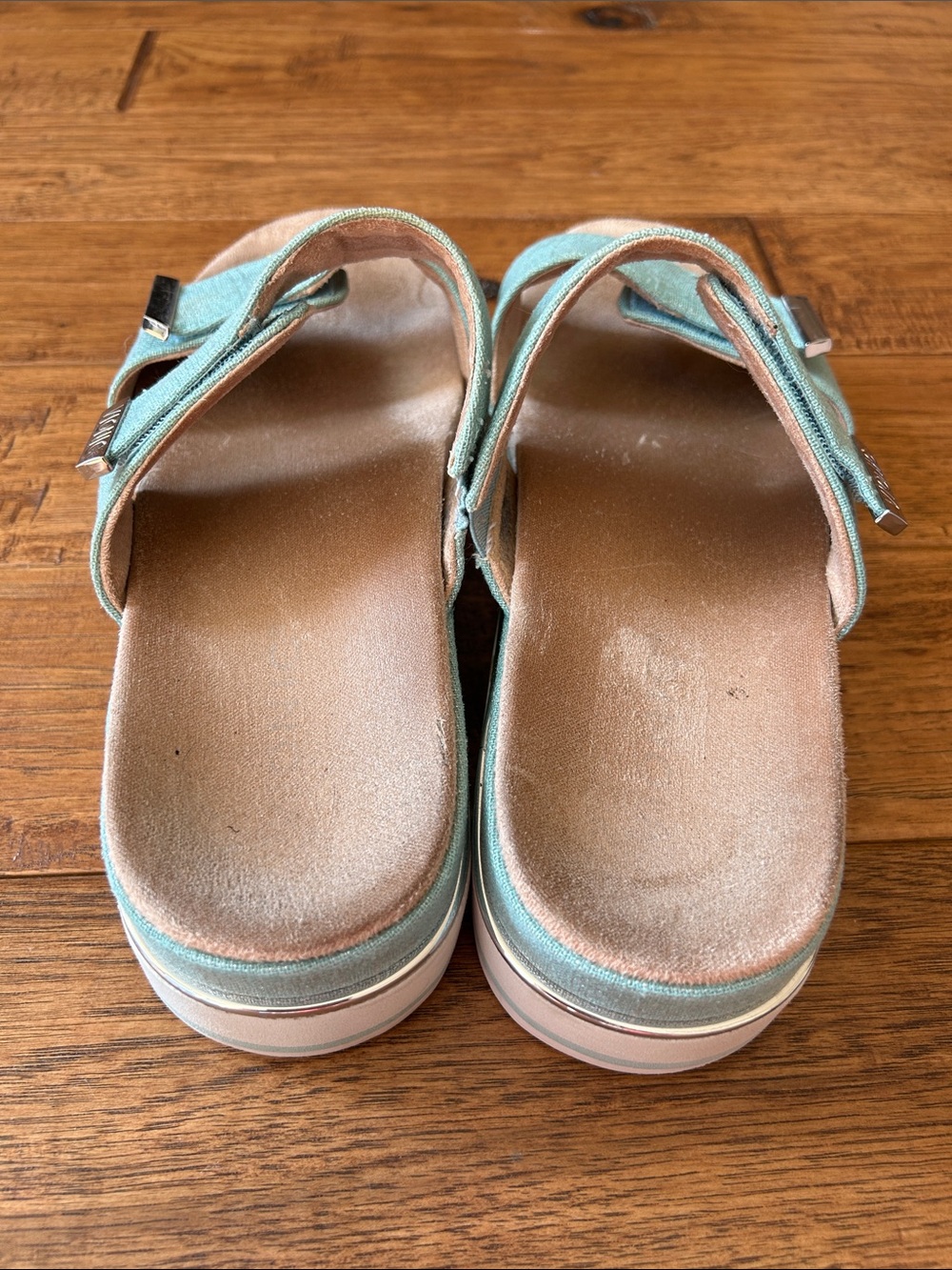 Vionic Brandie Platform Slide Sandals Aqua Linen Orthotic Comfort Size 11 - Picture 6 of 10